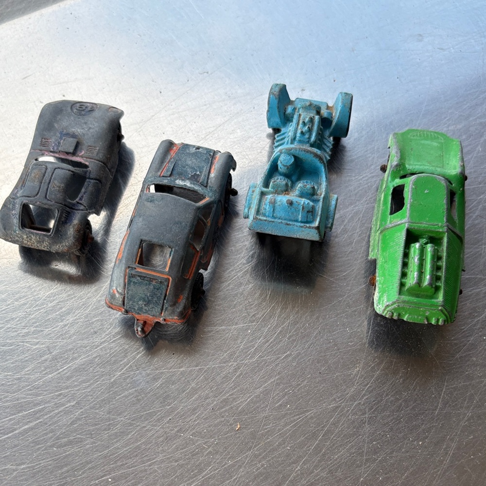 Vintage Toy Car Set - Black, Blue, Green